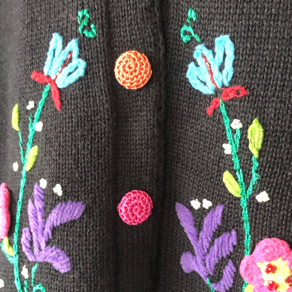 Storybook Knits Black Cardigan with Multicolor floral Embroidery - Picture 7 of 9
